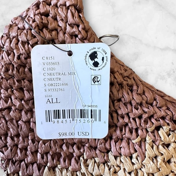 NWT Free People Santorini Straw Tote Bag Neutral Mix - Picture 6 of 7